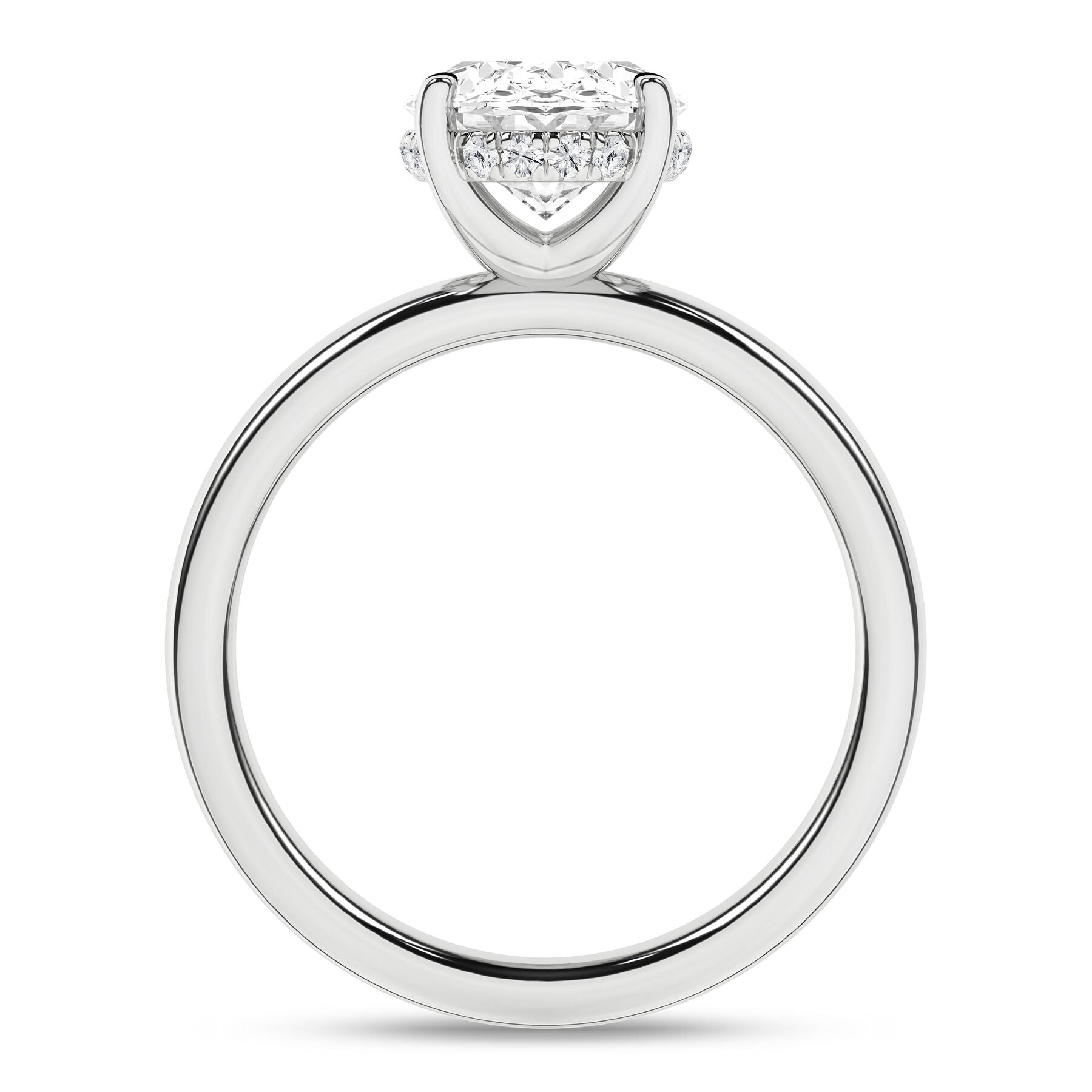 14K White Gold Oval Diamond Engagement Ring with Hidden Halo