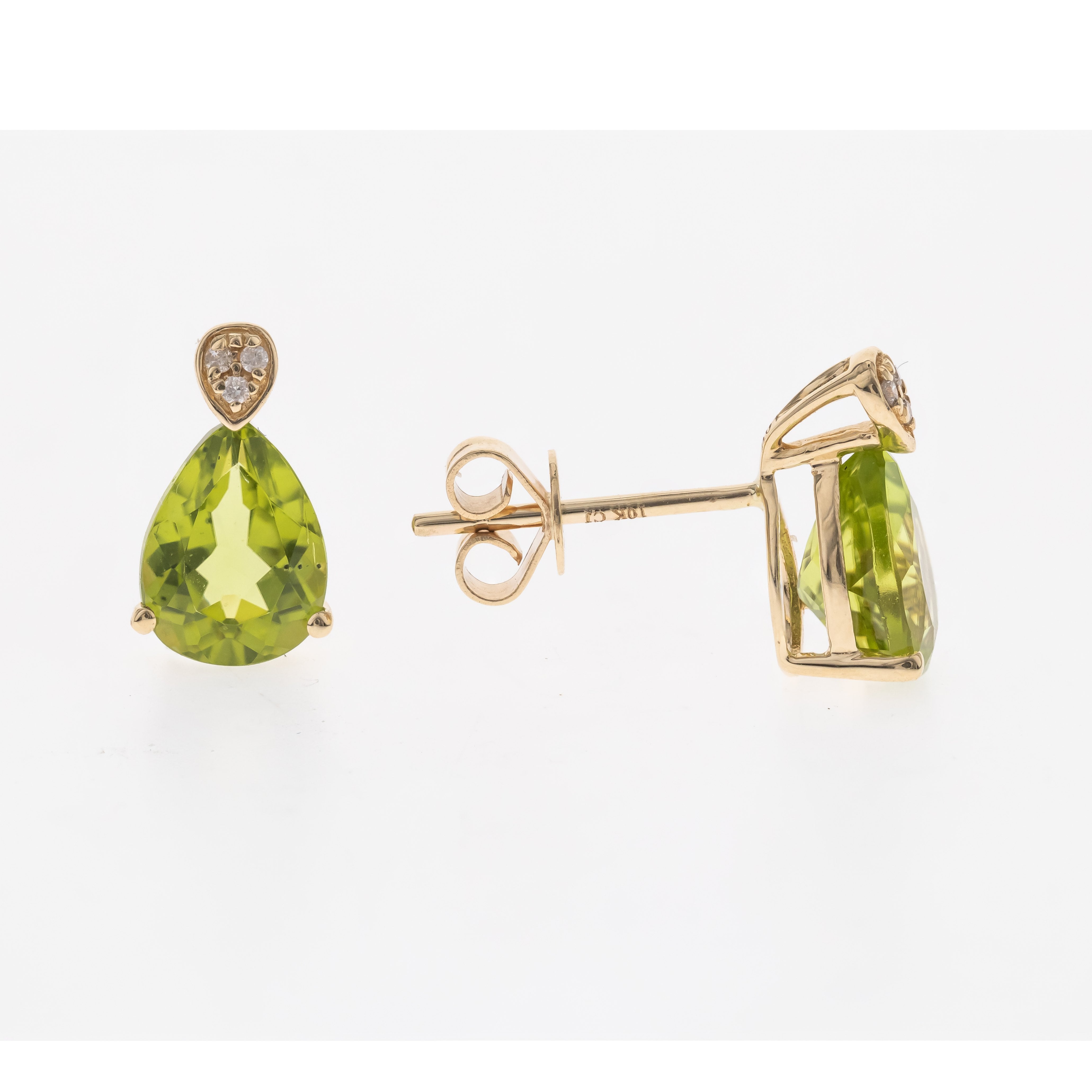 10KYG PEAR SHAPED PERIDOT & DIA STUD