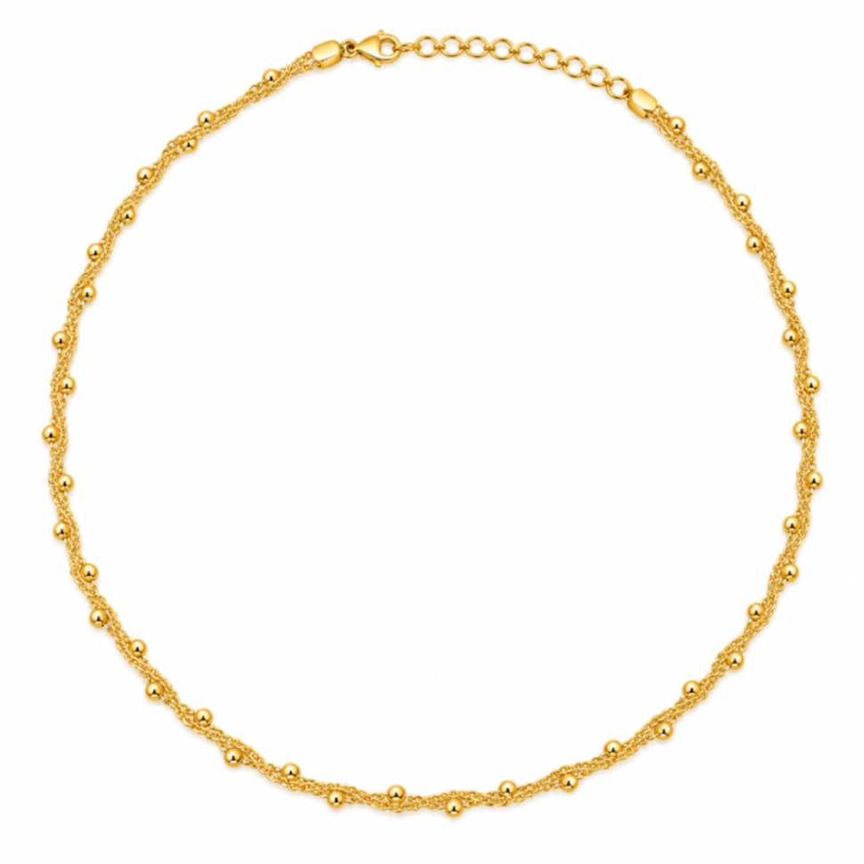 14K Yellow Gold Popcorn & Twisted Bead Chain Necklace