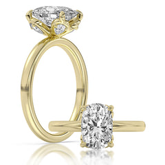 14K Yellow Gold Lab Grown 100-Facet Elongated Cushion Diamond Engagement Ring featuring Diamond Accents