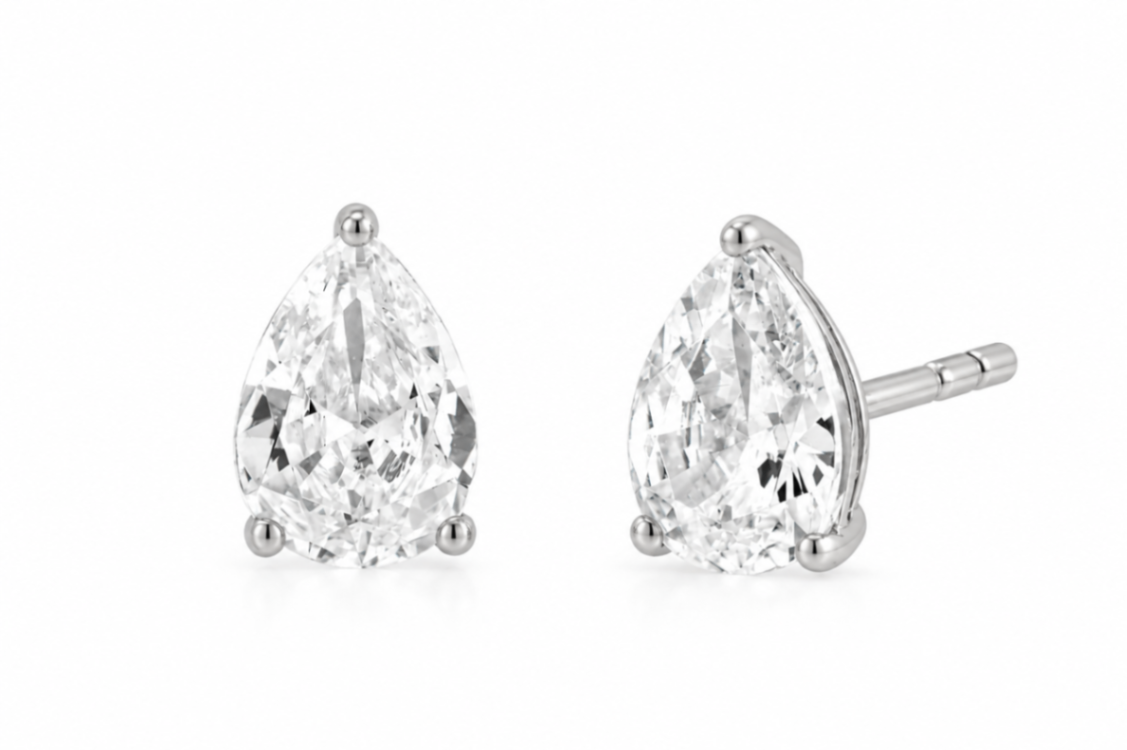 14K White Gold Lab Grown 2ct Pear-Shaped Diamond Stud Earrings