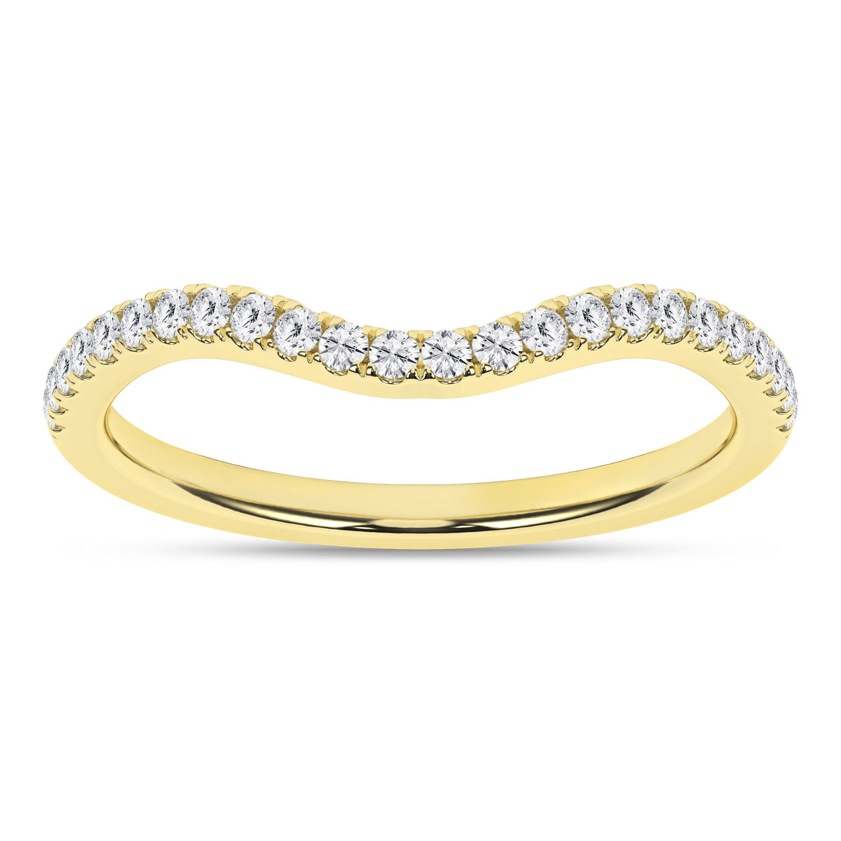 14K Yellow Gold Curved Diamond Wedding Band