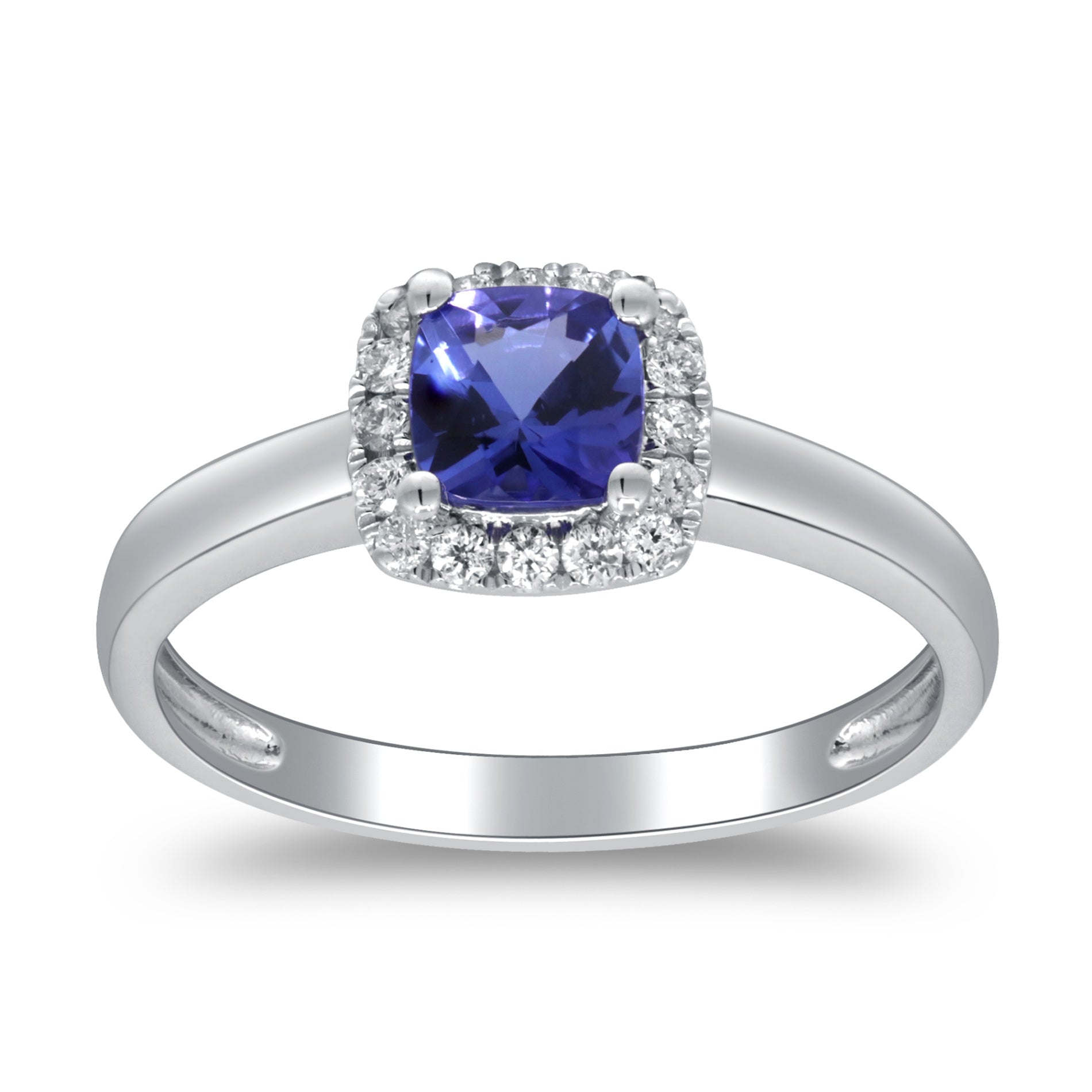 10K White Gold Sapphire and Diamond Halo Ring