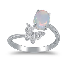 Ethiopian Opal Butterfly Ring With Diamond Accents