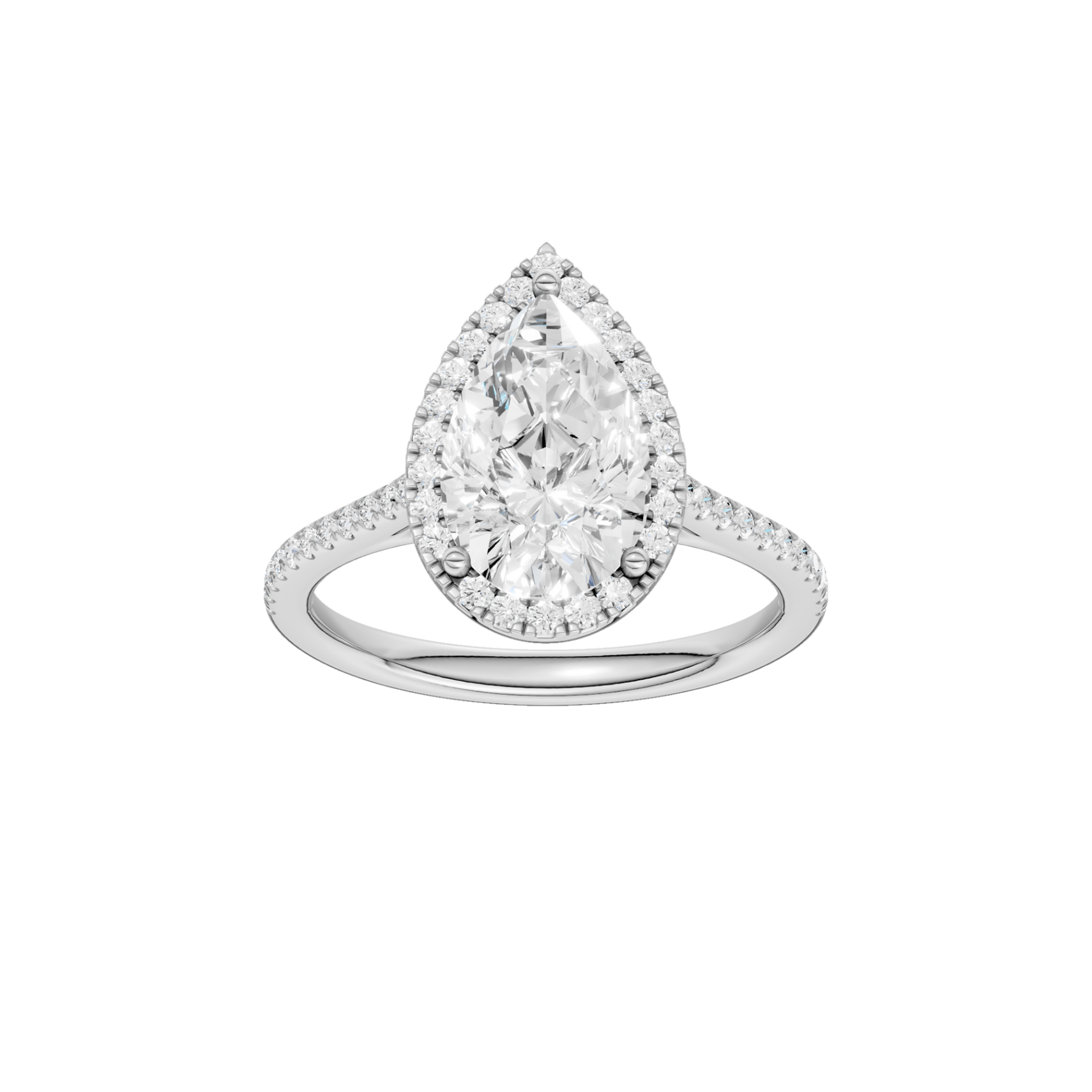 14K White Gold Pear Shaped Diamond Engagement Ring With Halo