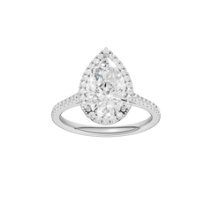 14K White Gold Pear Shaped Diamond Engagement Ring With Halo