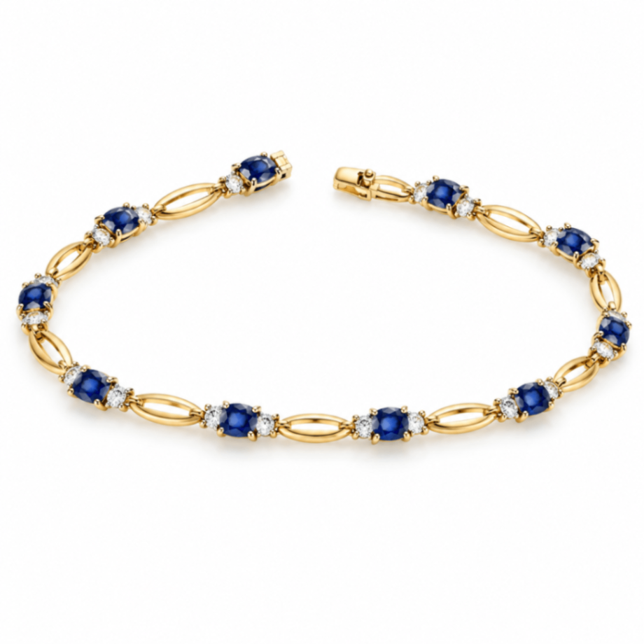 14K Yellow Gold Sapphire and Diamond Bracelet D=.48 S=2.50