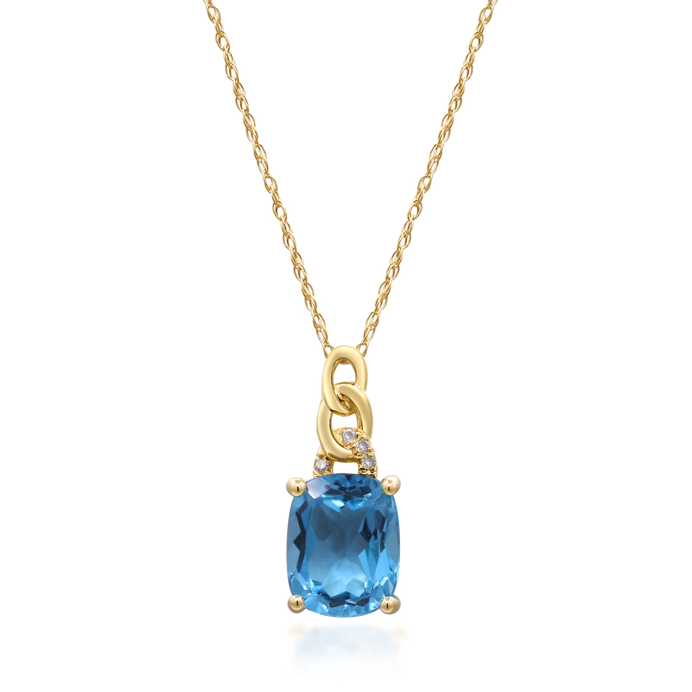 10K Yellow Gold Swiss Blue Topaz Cushion Cut Pendant