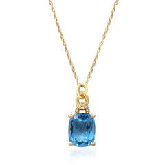 10K Yellow Gold Swiss Blue Topaz Cushion Cut Pendant