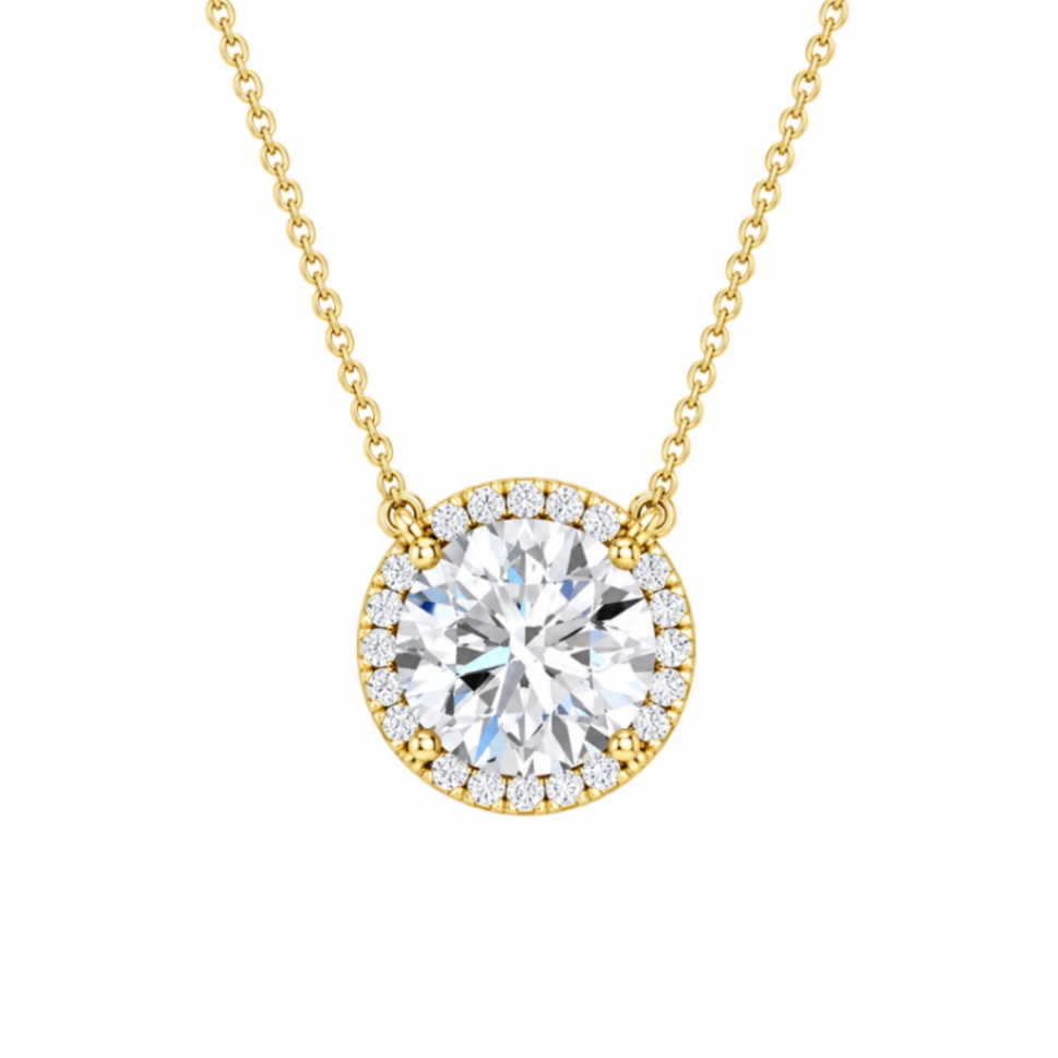 14K Yellow Gold Diamond Pendant With Halo