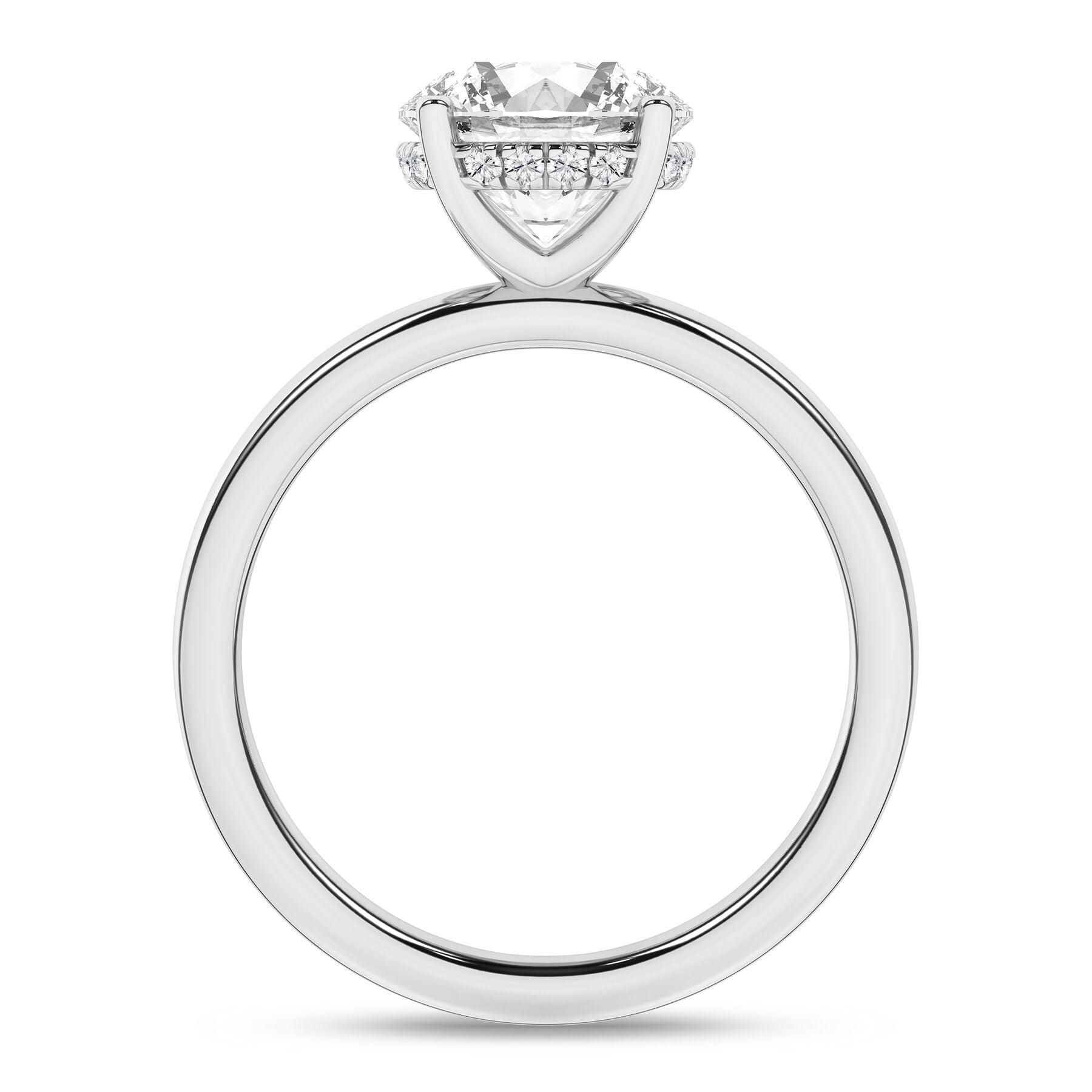14K White Gold Hidden Halo Plain Shank Engagement Ring