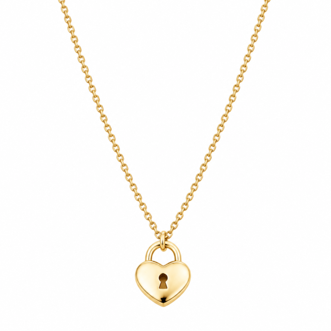 10K Yellow Gold Heart Lock Pendant
