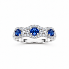 14K White Gold Blue Sapphire & Diamond Wavy Band Ring