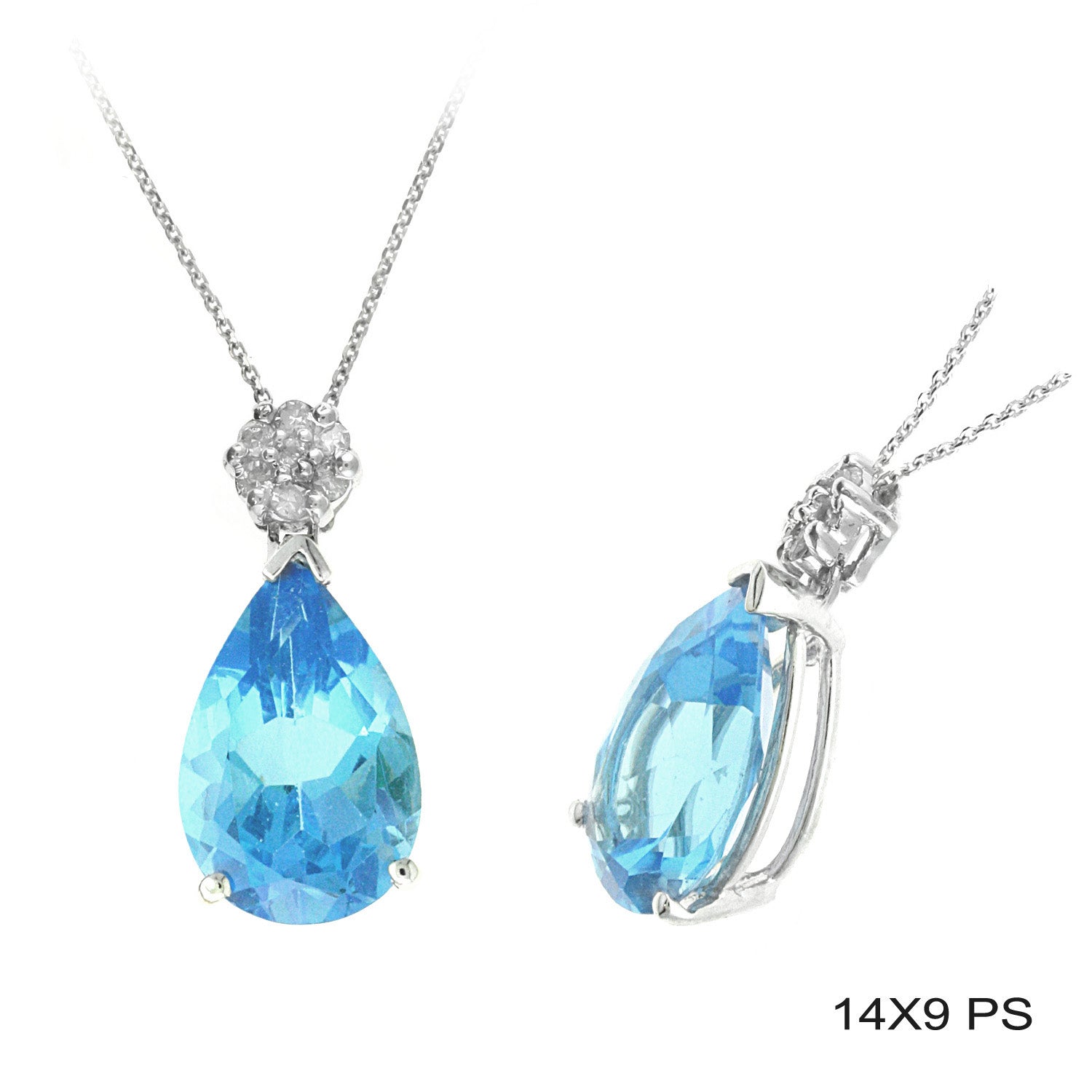 14K White Gold Aquamarine and Diamond Pendant