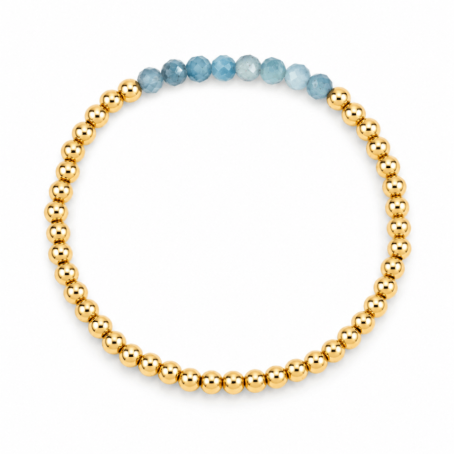 Aquamarine March Birthstone Bar Bead Bracelet - 4MM