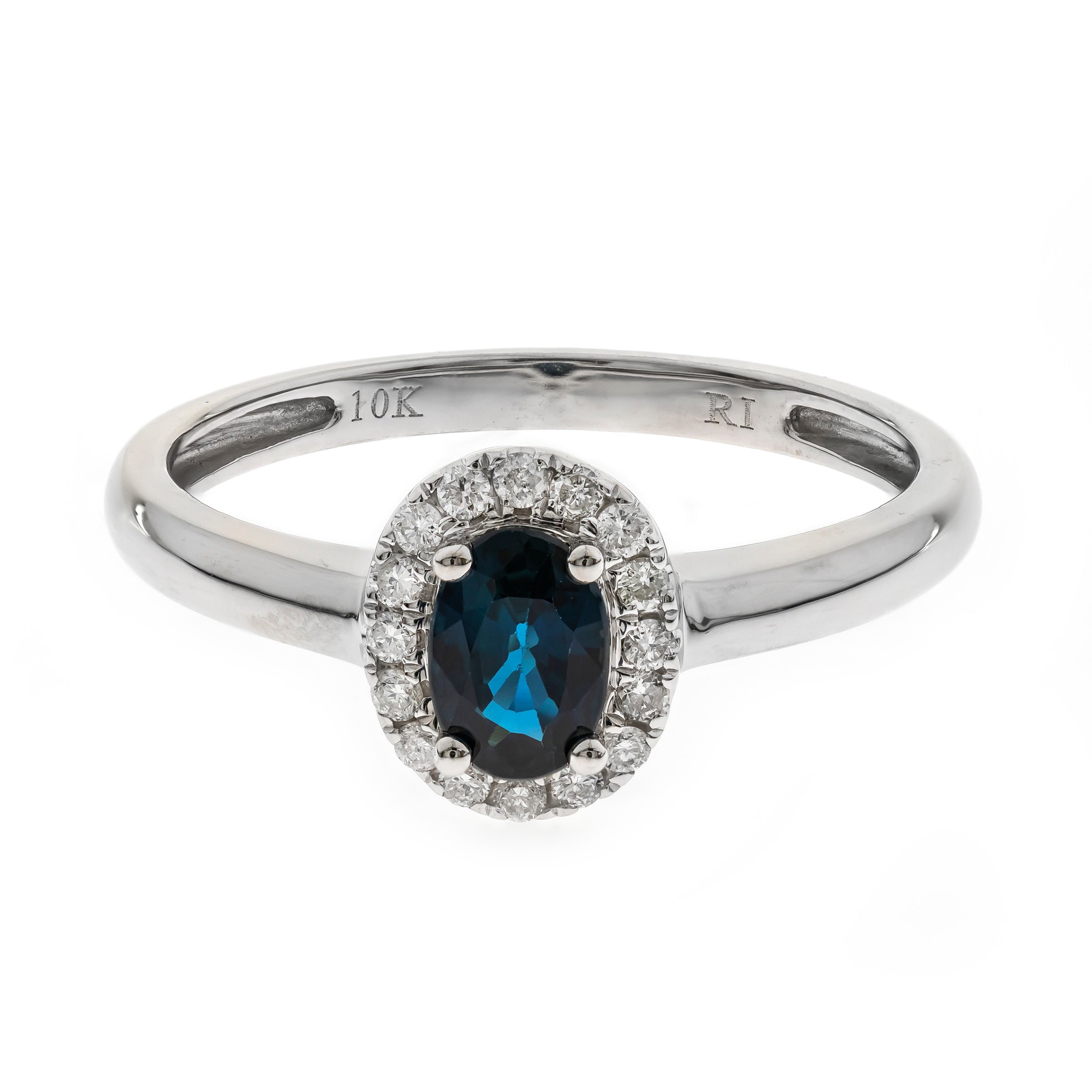 10K White Gold Oval Sapphire and Diamond Halo Ring