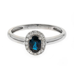 10K White Gold Oval Sapphire and Diamond Halo Ring