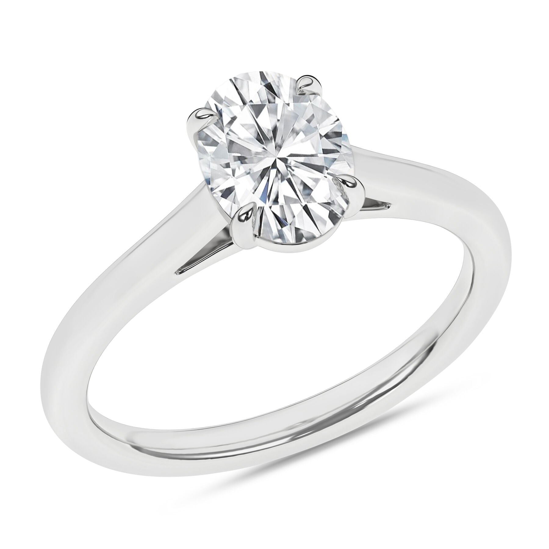 14K White Gold Oval Solitaire Engagement Ring
