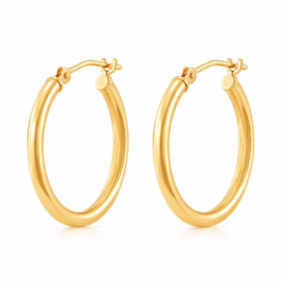 14K Yellow Gold 2x20mm Tube Hoop Earrings