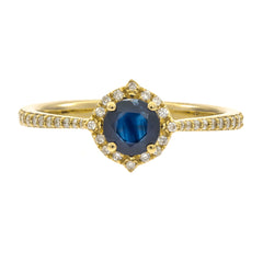 10K Blue Sapphire ring with Diamond Halo