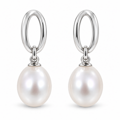 SS Pearl on Hoop Stud Earrings