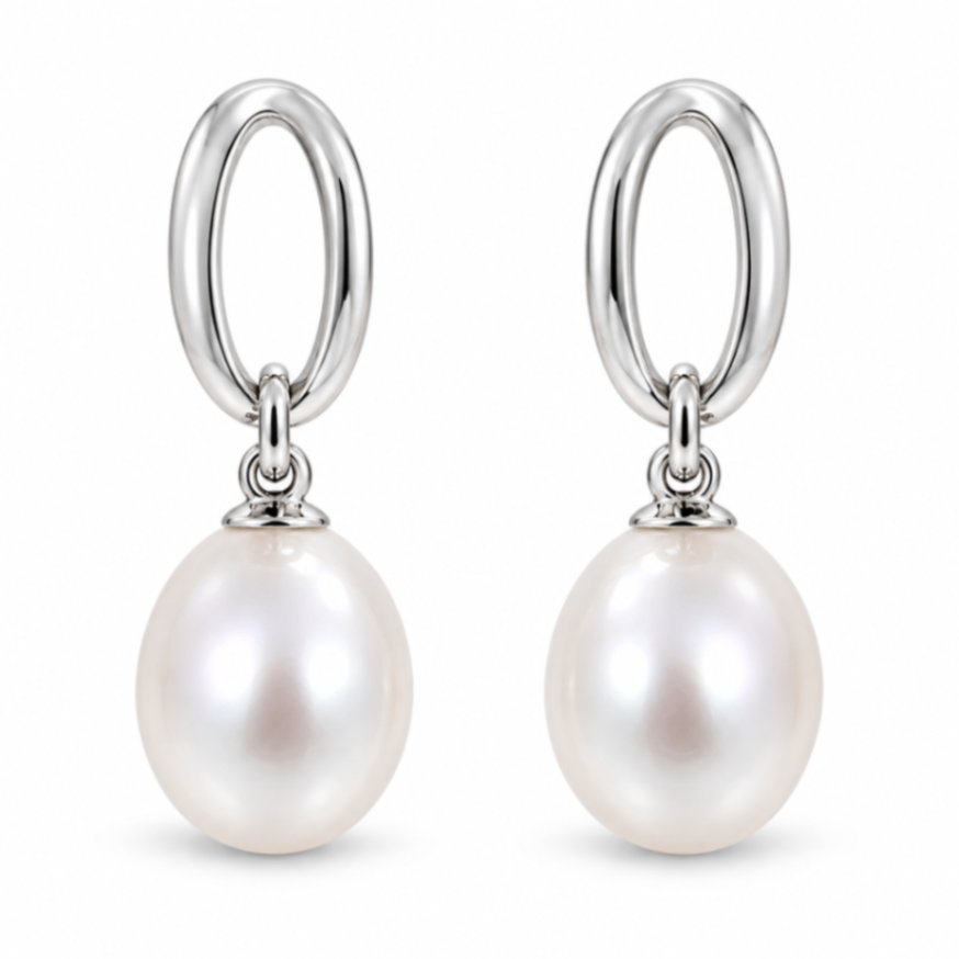 SS Pearl on Hoop Stud Earrings