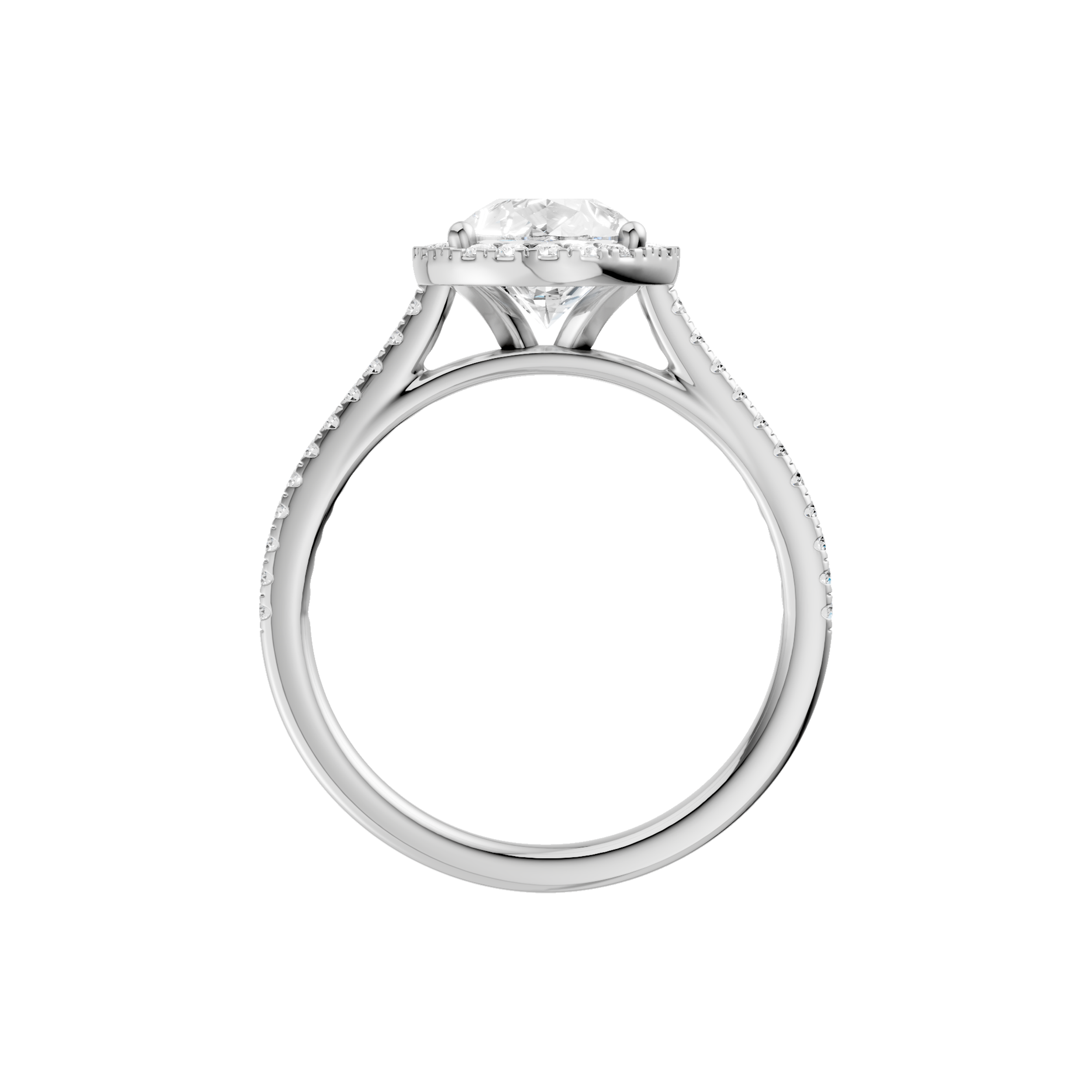 14K White Gold Pear Shaped Diamond Engagement Ring With Halo