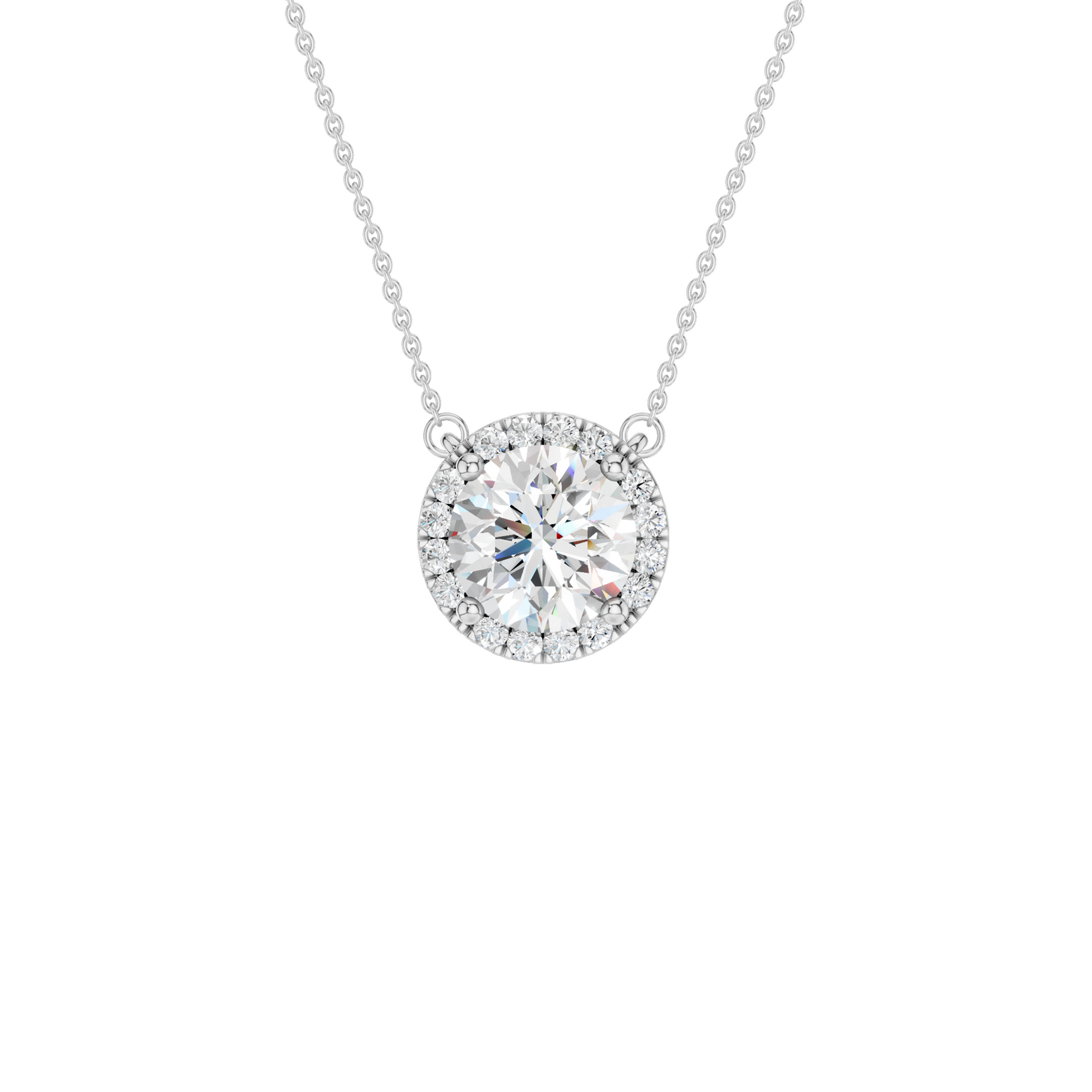 14K White Gold Diamond Pendant with Halo