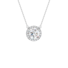14K White Gold Diamond Pendant with Halo