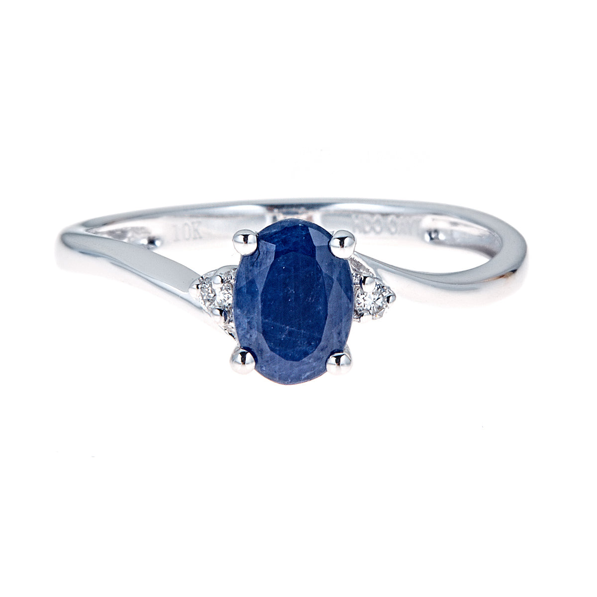 10K White Gold Sapphire Ring with Diamond Accents