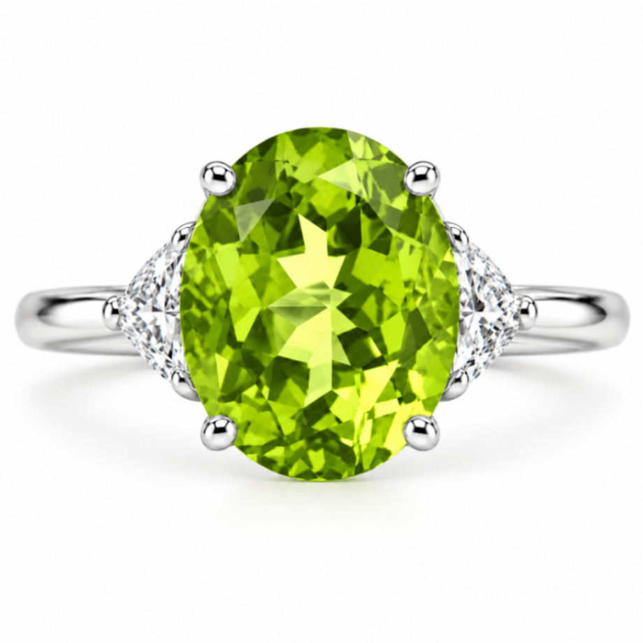 10K White Gold Peridot and Diamond Ring