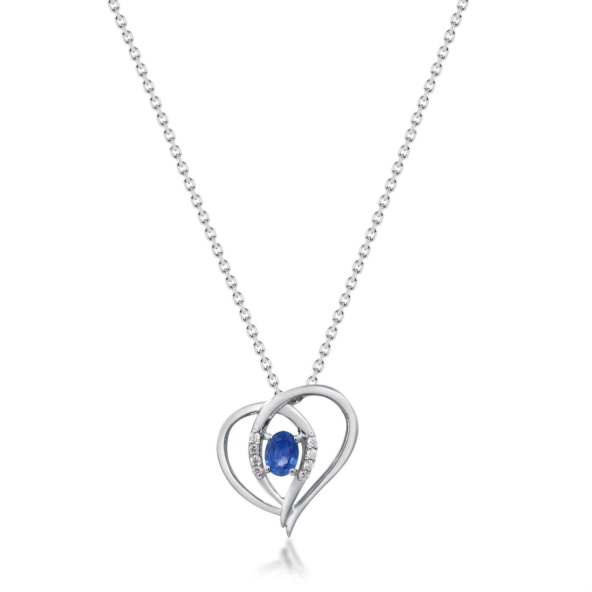 10K White Gold Sapphire and Diamond Heart Pendant