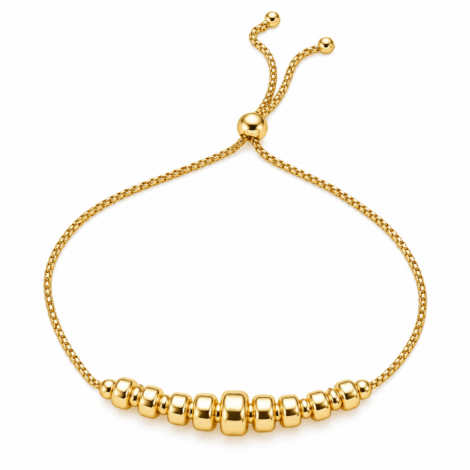 14K Yellow Gold Graduated Bead Bolo Bracelet