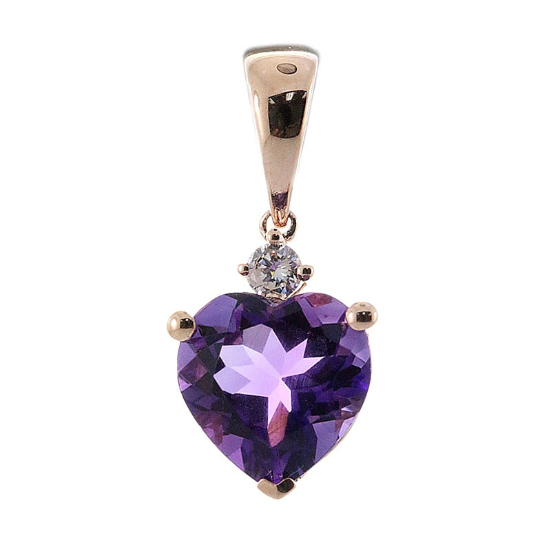 10K Rose Gold Heart Shaped Amethyst and Diamond Pendant
