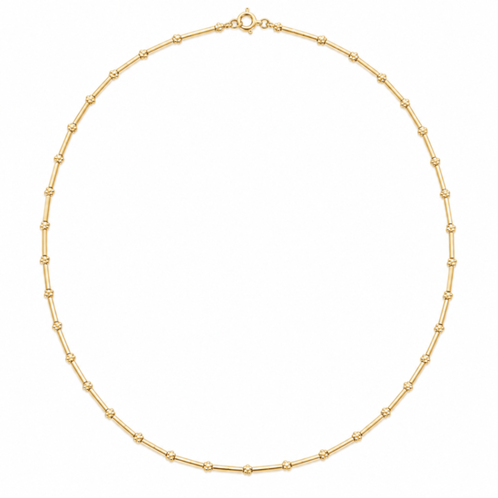 14K Yellow Gold Hollow Square Tube & Bead Design Necklace