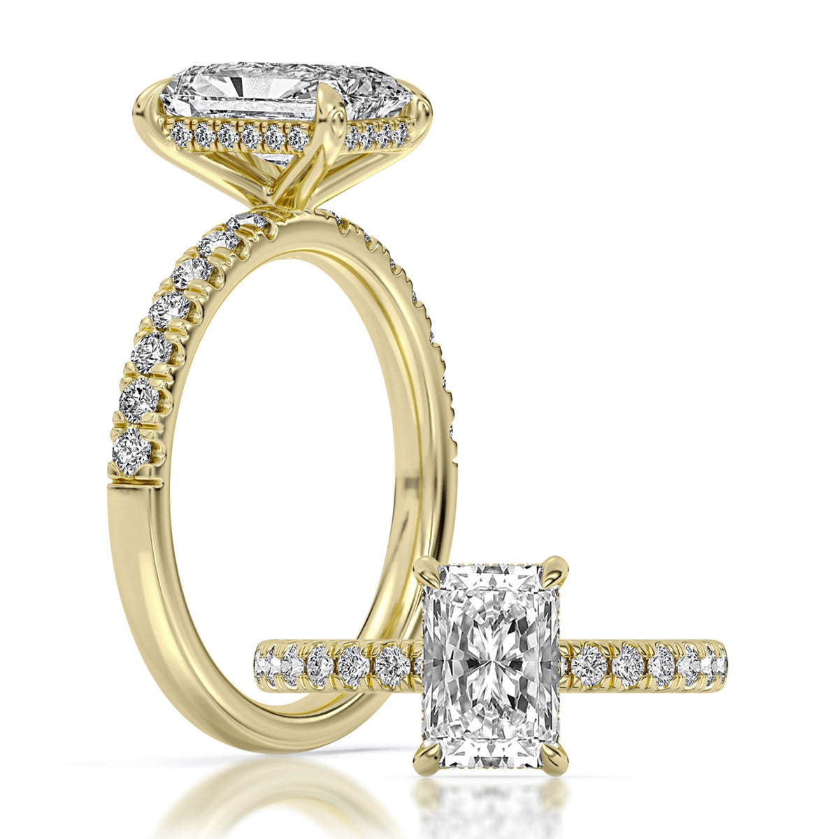 14K Lab Grown 100-Facet Cushion Cut Diamond Engagement Ring With Hidden Halo and Diamond Accents