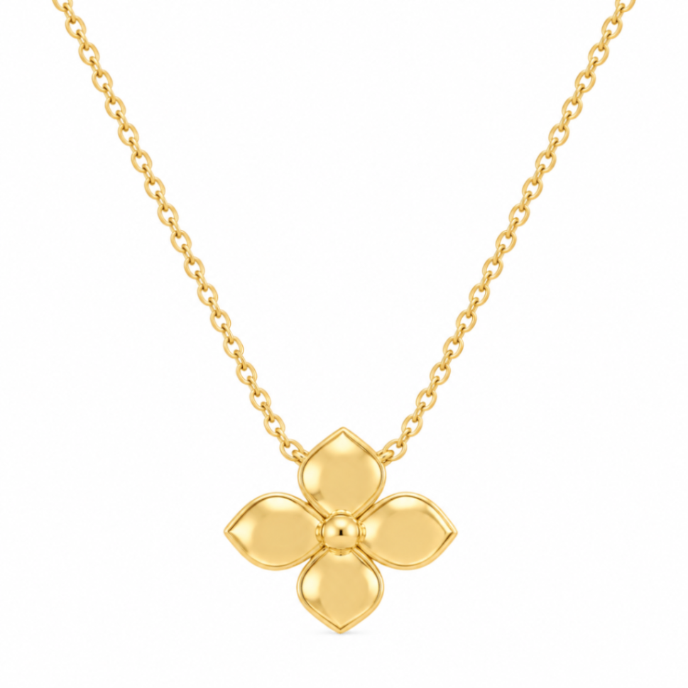 14K Yellow Gold Polished Flower Pendant Necklace