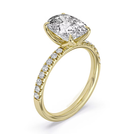 14K Lab Grown 100-Facet Cushion Cut Diamond Engagement Ring With Tulip Prongs and Diamond Accents