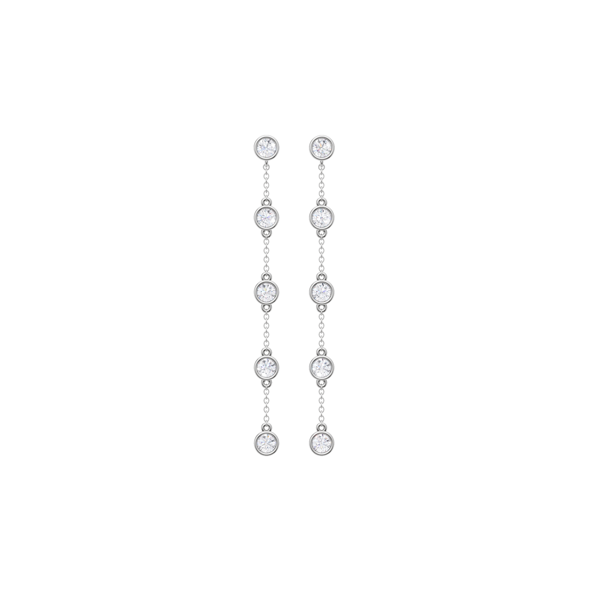 14K White Gold Station Bezel Set Earrings