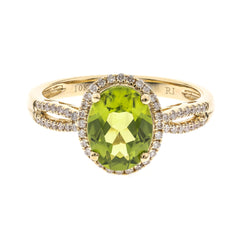 10K Yellow Gold Peridot Ring with Diamond Halo