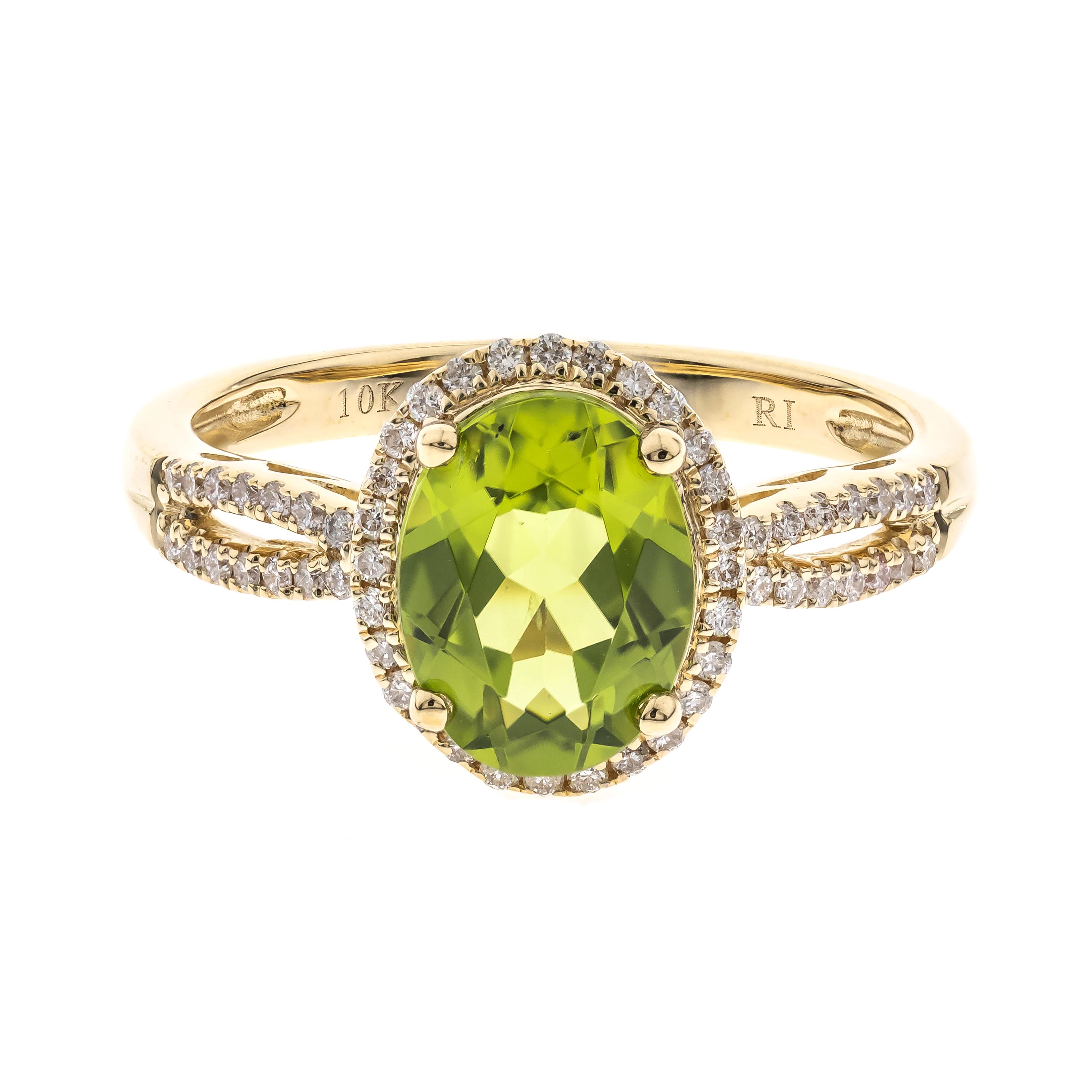 10K Yellow Gold Peridot Ring with Diamond Halo