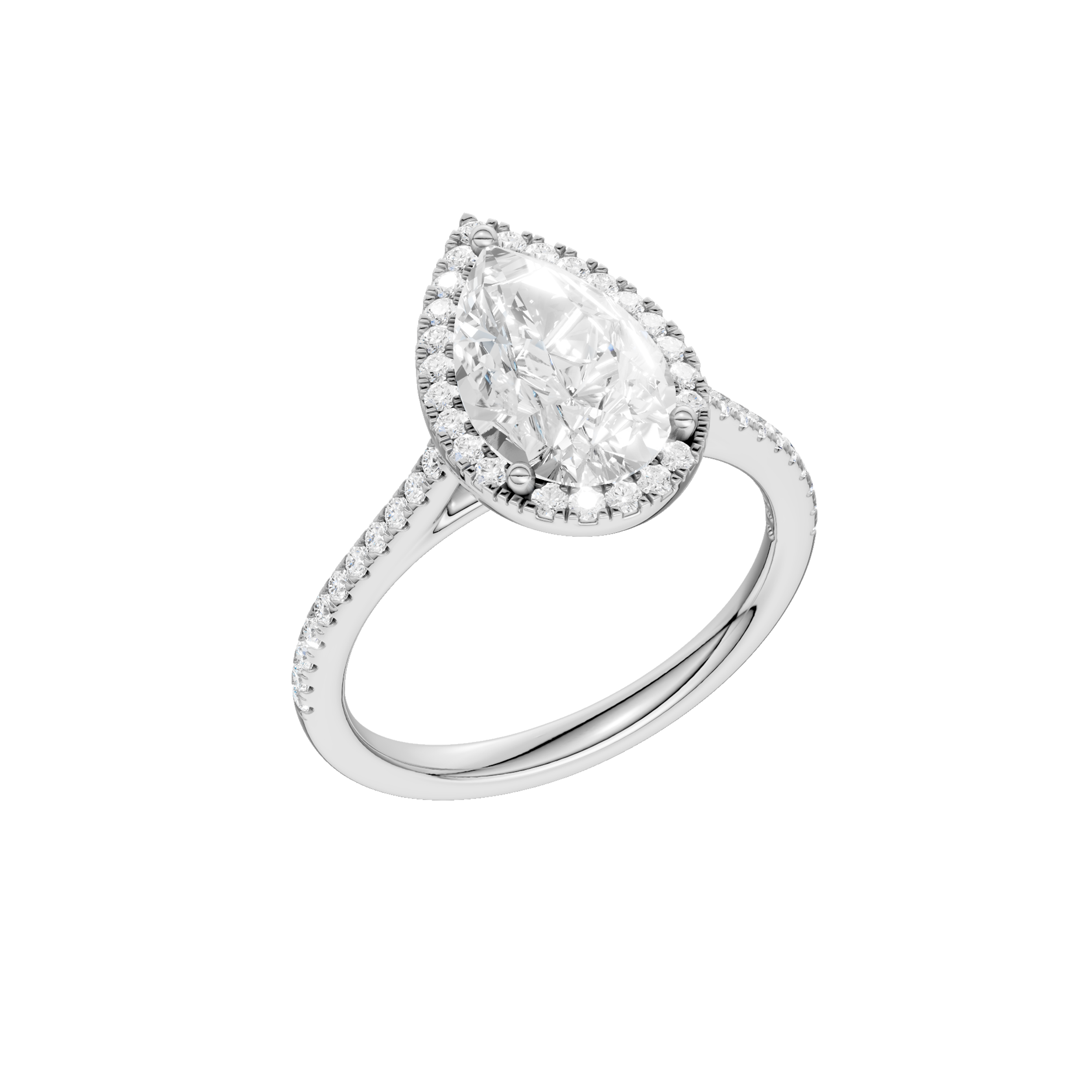 14K White Gold Pear Shaped Diamond Engagement Ring With Halo