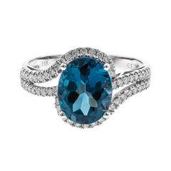 10K White Gold London Blue Topaz and Diamond Ring