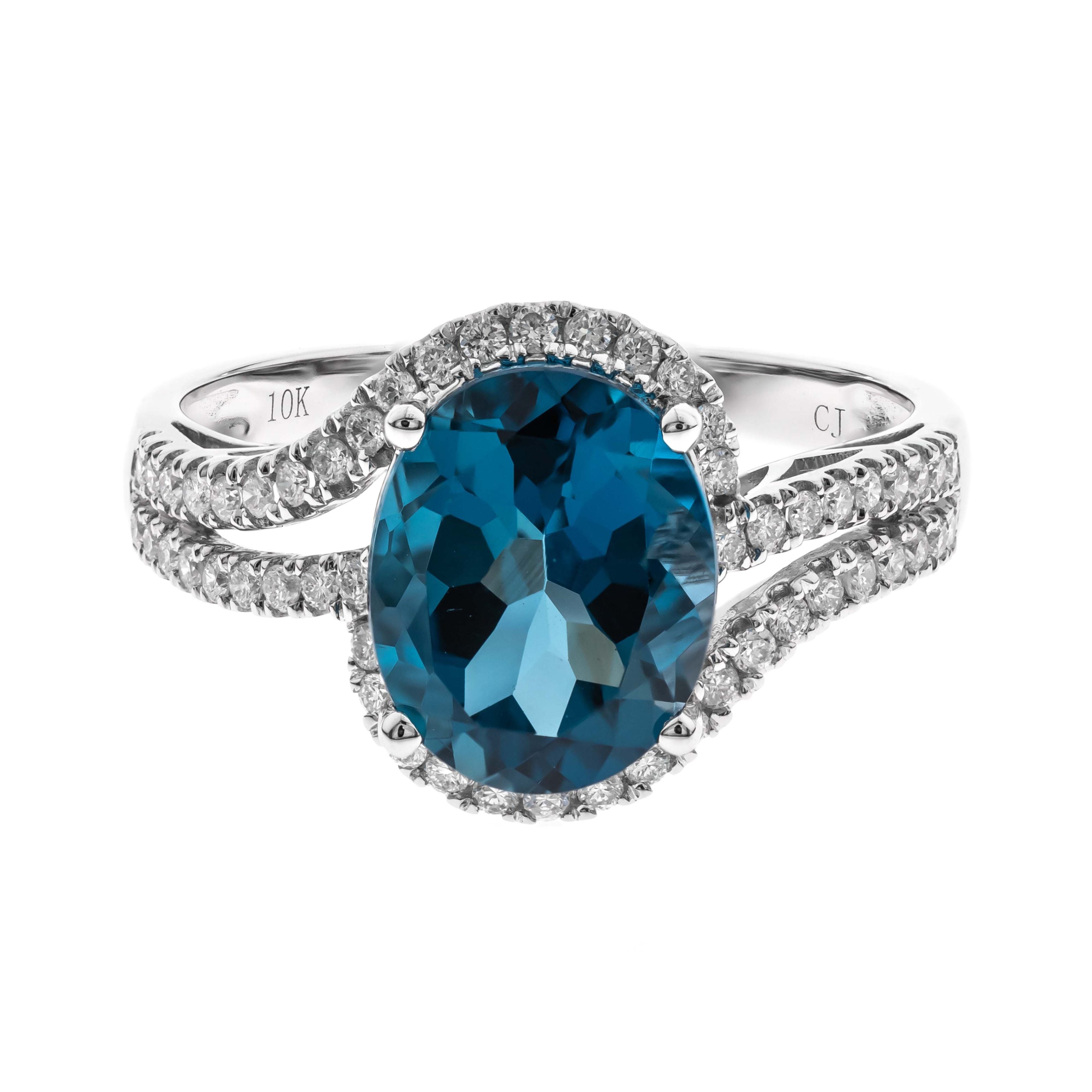 10K White Gold London Blue Topaz and Diamond Ring