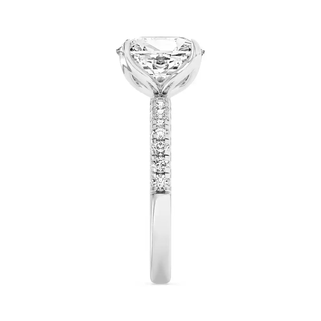 100-Facet Cushion-Cut Lab Grown 3.02 Diamond Engagement Ring in 14K White Gold with Diamond Accents
