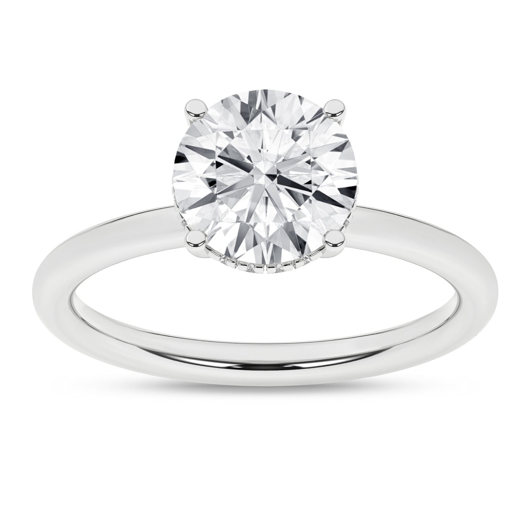 14K White Gold Hidden Halo Plain Shank Engagement Ring