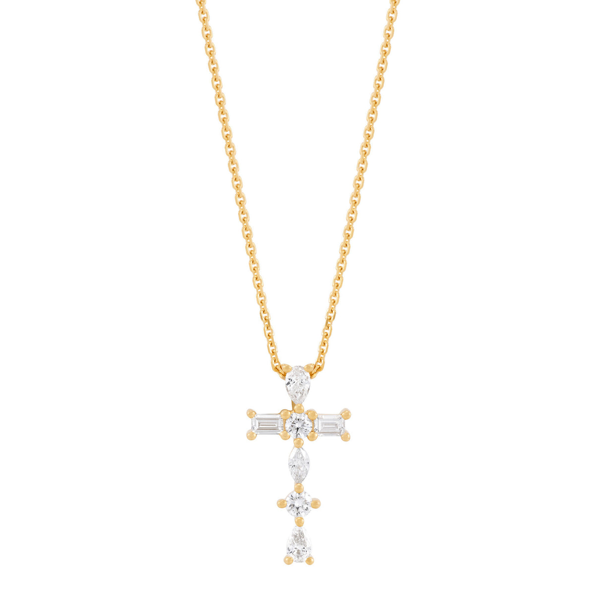 14K Yellow Gold 16" Lab-Grown Mixed-Shape Diamond Pendant