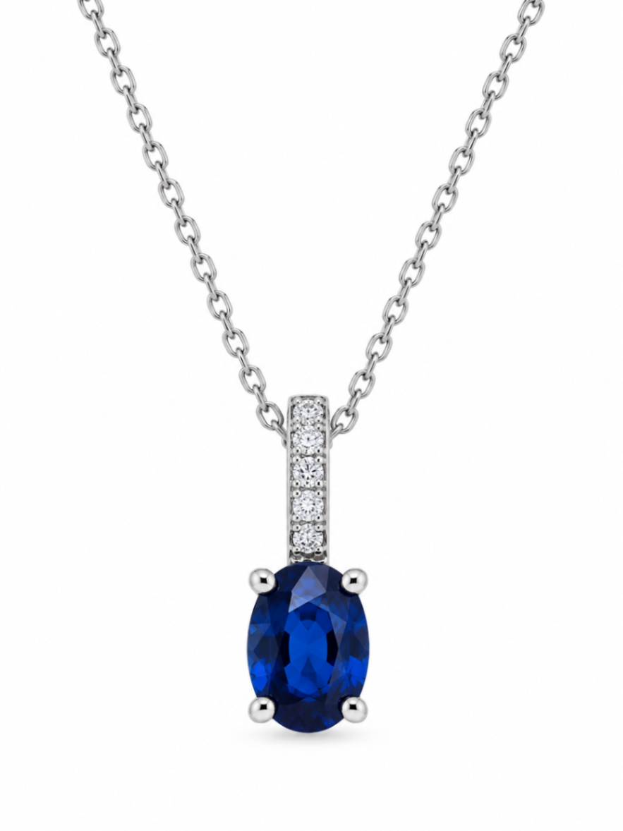 10K White Gold Oval Sapphire Pendant