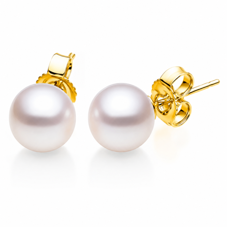 14K Yellow Gold Pearl Earrings, 7-7.5mm