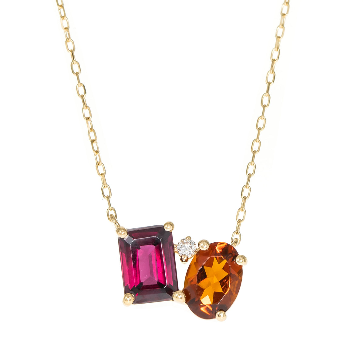 10K Yellow Gold Citrine and Garnet Necklace